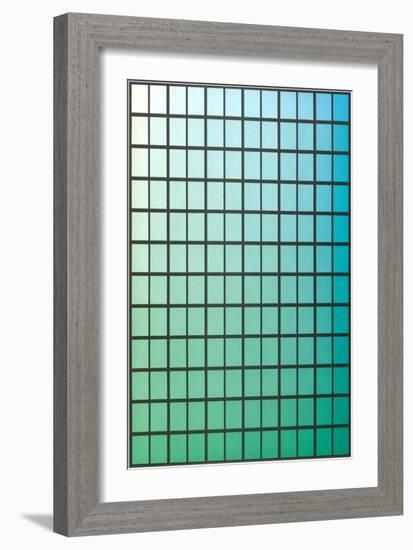 Squares with Gradated Green to Blue-null-Framed Art Print