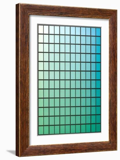 Squares with Gradated Green to Blue-null-Framed Art Print