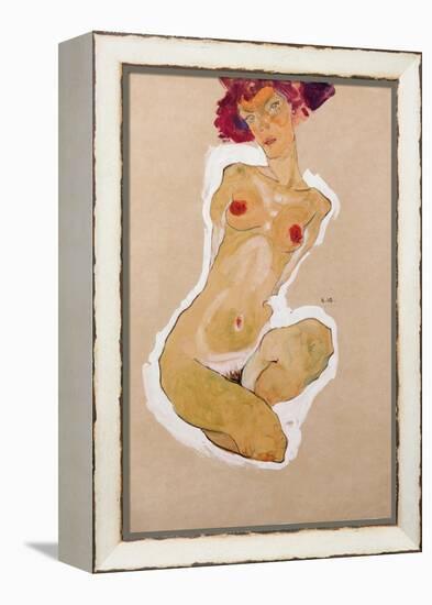 Squatting Female Nude, 1910-Egon Schiele-Framed Premier Image Canvas