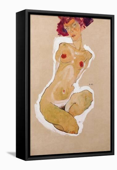 Squatting Female Nude, 1910-Egon Schiele-Framed Premier Image Canvas