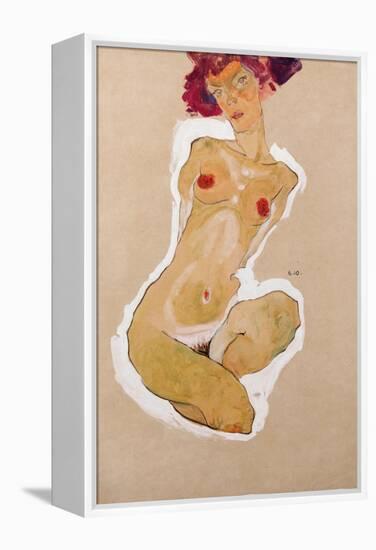 Squatting Female Nude, 1910-Egon Schiele-Framed Premier Image Canvas