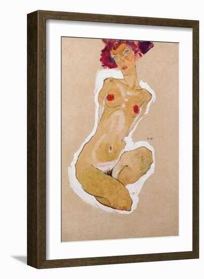 Squatting Female Nude, 1910-Egon Schiele-Framed Giclee Print