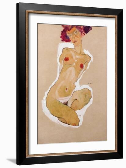 Squatting Female Nude, 1910-Egon Schiele-Framed Giclee Print