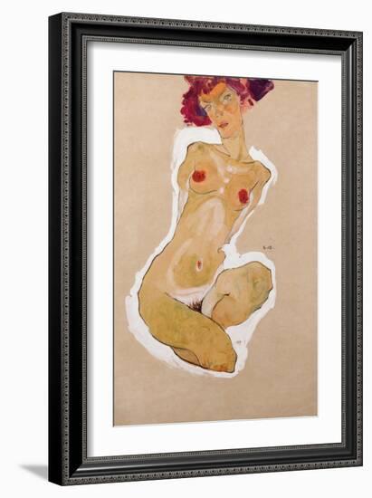 Squatting Female Nude, 1910-Egon Schiele-Framed Giclee Print