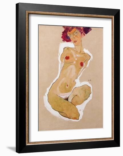 Squatting Female Nude-Egon Schiele-Framed Giclee Print
