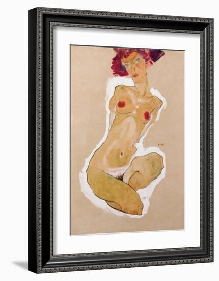 Squatting Female Nude-Egon Schiele-Framed Giclee Print