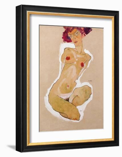 Squatting Female Nude-Egon Schiele-Framed Giclee Print