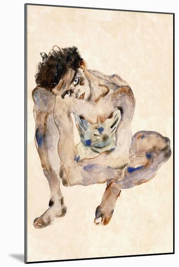 Squatting-Egon Schiele-Mounted Giclee Print