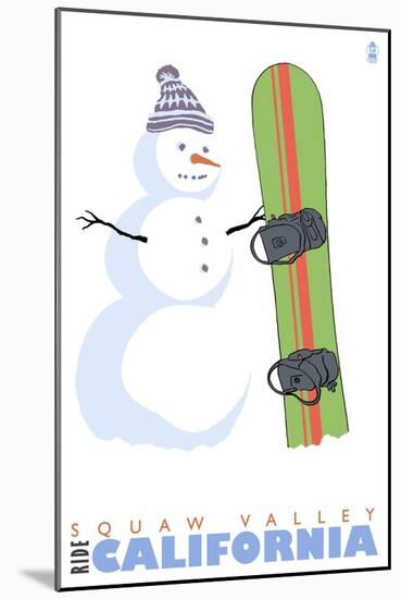 Squaw Valley, California, Snowman with Snowboard-Lantern Press-Mounted Art Print