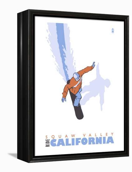 Squaw Valley, California, Stylized Snowboarder-Lantern Press-Framed Stretched Canvas