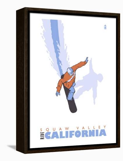 Squaw Valley, California, Stylized Snowboarder-Lantern Press-Framed Stretched Canvas