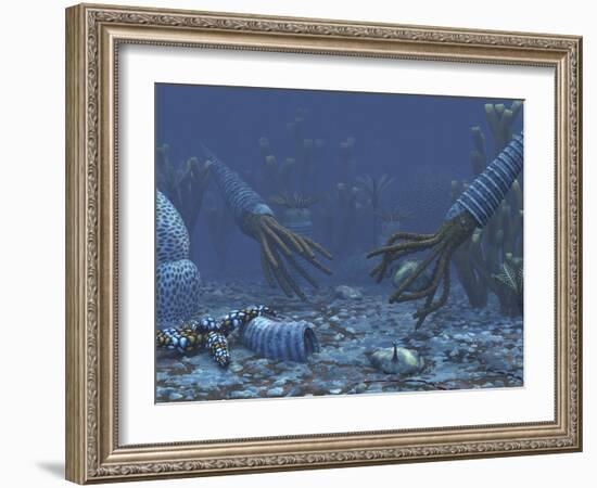 Squid-like Orthoceratites Attempt To Make Meals of Trilobites-Stocktrek Images-Framed Photographic Print