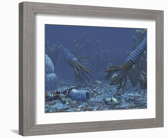 Squid-like Orthoceratites Attempt To Make Meals of Trilobites-Stocktrek Images-Framed Photographic Print