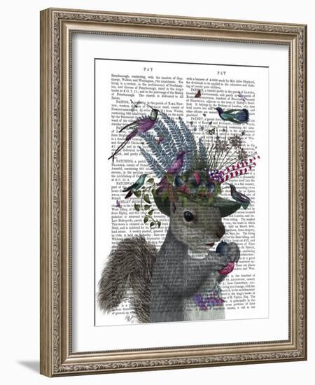 Squirrel Birdkeeper and Blue Acorns-null-Framed Art Print