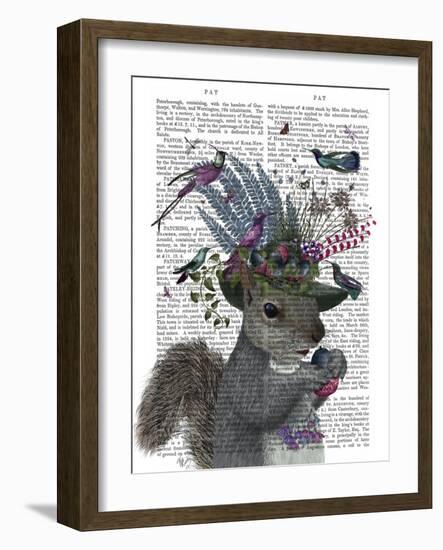 Squirrel Birdkeeper and Blue Acorns-null-Framed Art Print