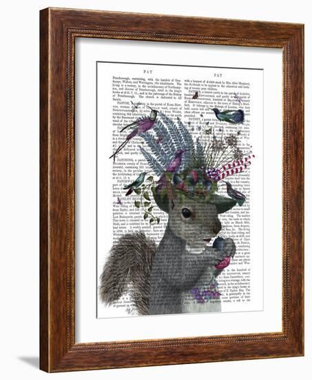 Squirrel Birdkeeper and Blue Acorns-null-Framed Art Print