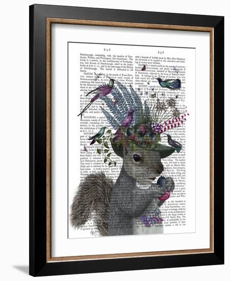 Squirrel Birdkeeper and Blue Acorns-null-Framed Art Print