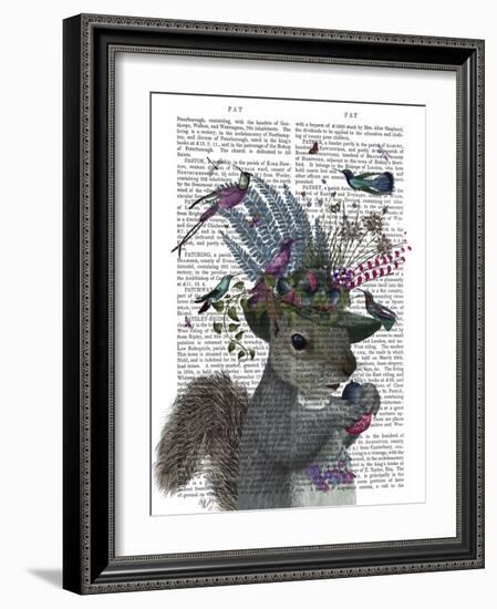 Squirrel Birdkeeper and Blue Acorns-null-Framed Art Print