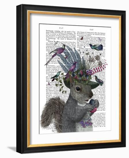 Squirrel Birdkeeper and Blue Acorns-null-Framed Art Print