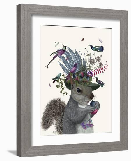 Squirrel Birdkeeper and Blue Acorns-null-Framed Art Print