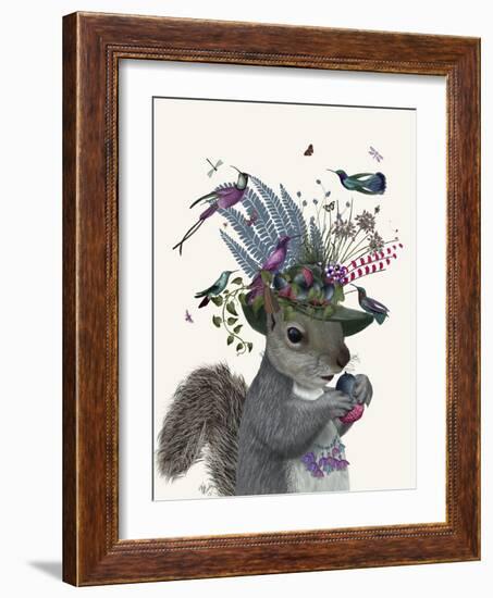 Squirrel Birdkeeper and Blue Acorns-null-Framed Art Print