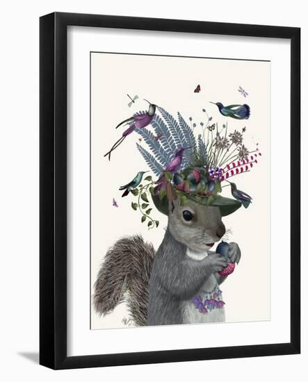 Squirrel Birdkeeper and Blue Acorns-null-Framed Art Print