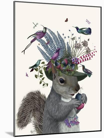 Squirrel Birdkeeper and Blue Acorns-null-Mounted Art Print