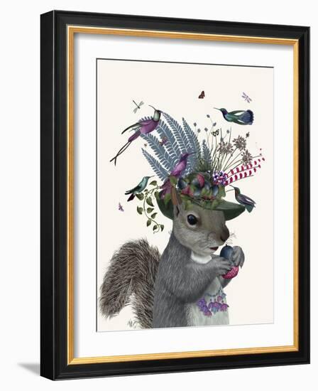 Squirrel Birdkeeper and Blue Acorns-null-Framed Art Print