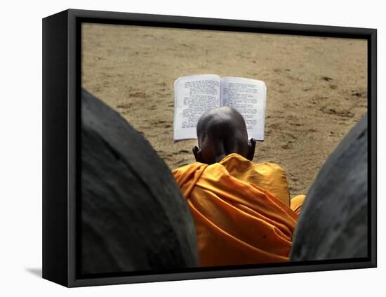 Sri Lankan Buddhist Monk Reads Holy Scriptures on First Day of their New Year at Kelaniya Temple-null-Framed Premier Image Canvas