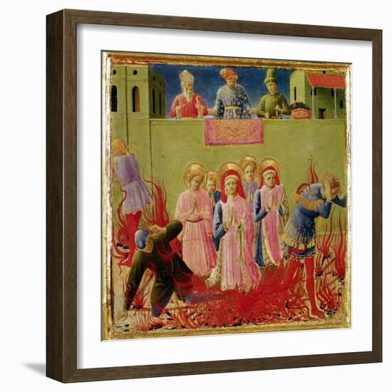 SS. Cosmas and Damian Condemned to Burn at Stake, Predella from Annalena Altarpiece, 1434-Fra Angelico-Framed Giclee Print