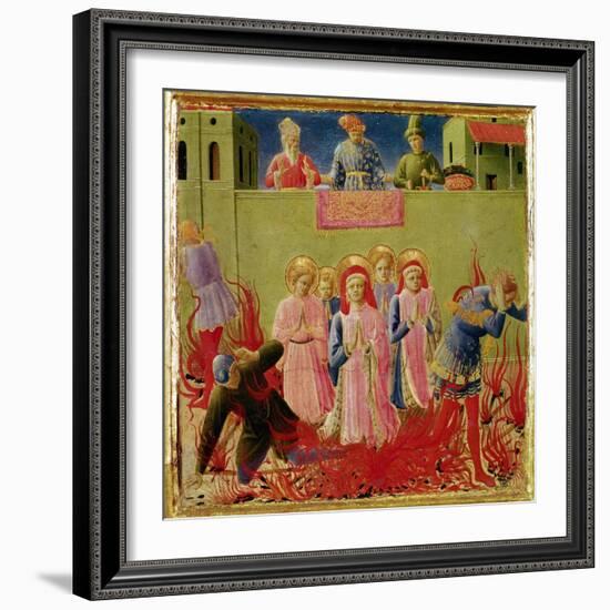 SS. Cosmas and Damian Condemned to Burn at Stake, Predella from Annalena Altarpiece, 1434-Fra Angelico-Framed Giclee Print
