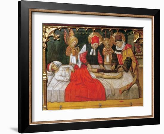 SS. Cosmas and Damian graft the leg of an Ethiopian man onto the stump of deacon Justinian-Jaume Huguet-Framed Giclee Print