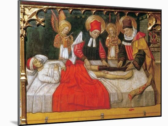 SS. Cosmas and Damian graft the leg of an Ethiopian man onto the stump of deacon Justinian-Jaume Huguet-Mounted Giclee Print