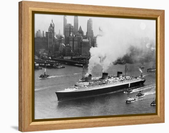 SS Normandie in New York Harbor-null-Framed Premier Image Canvas