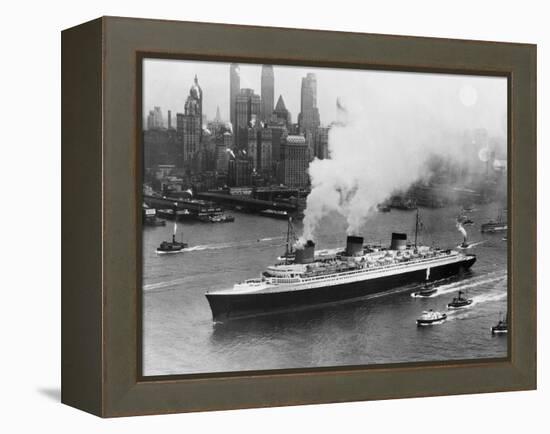 SS Normandie in New York Harbor-null-Framed Premier Image Canvas