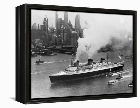 SS Normandie in New York Harbor-null-Framed Premier Image Canvas