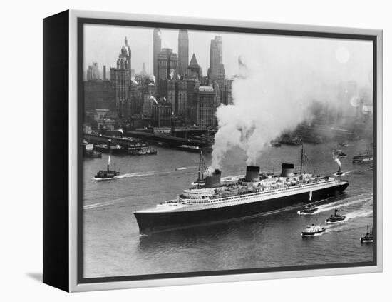 SS Normandie in New York Harbor-null-Framed Premier Image Canvas