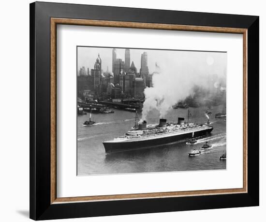 SS Normandie in New York Harbor-null-Framed Photographic Print