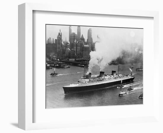 SS Normandie in New York Harbor-null-Framed Photographic Print