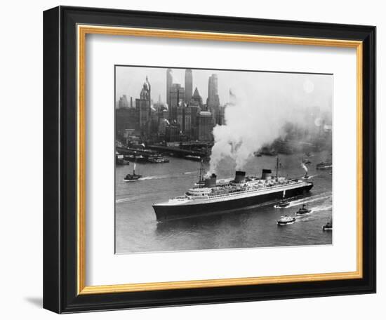 SS Normandie in New York Harbor-null-Framed Photographic Print