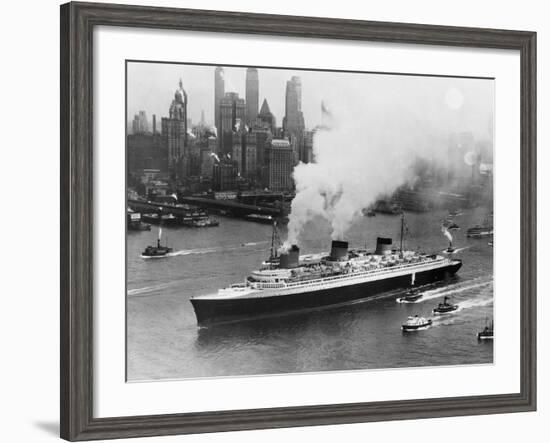 SS Normandie in New York Harbor-null-Framed Photographic Print