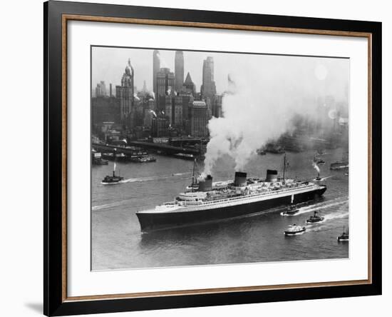 SS Normandie in New York Harbor-null-Framed Photographic Print