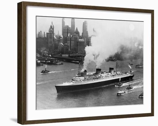 SS Normandie in New York Harbor-null-Framed Photographic Print