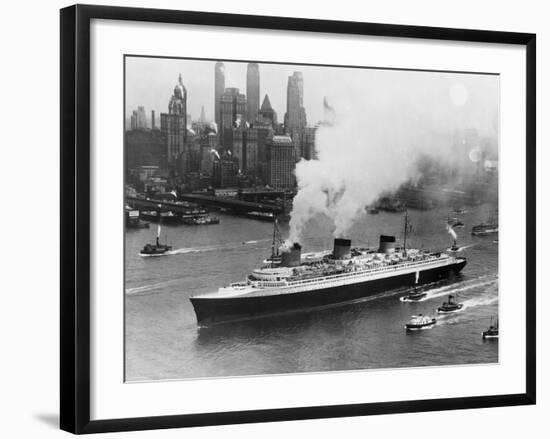 SS Normandie in New York Harbor-null-Framed Photographic Print