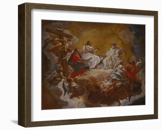 St Agnes in Glory, Assisted by the Madonna and St. John the Baptist, the Trinity Above-Giovanni Battista Gaulli-Framed Giclee Print