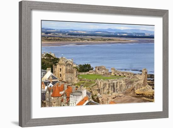 St. Andrews Castle and West Sands from St. Rules Tower at St. Andrews Cathedral-Mark Sunderland-Framed Photographic Print