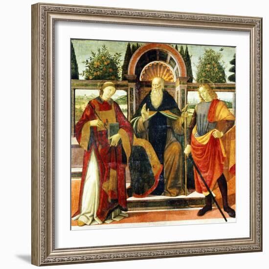 St Anthony Abbot on Throne Surrounded by Saints Leonardo and Giuliano-Domenico Ghirlandaio-Framed Giclee Print