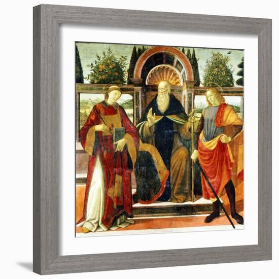 St Anthony Abbot on Throne Surrounded by Saints Leonardo and Giuliano-Domenico Ghirlandaio-Framed Giclee Print