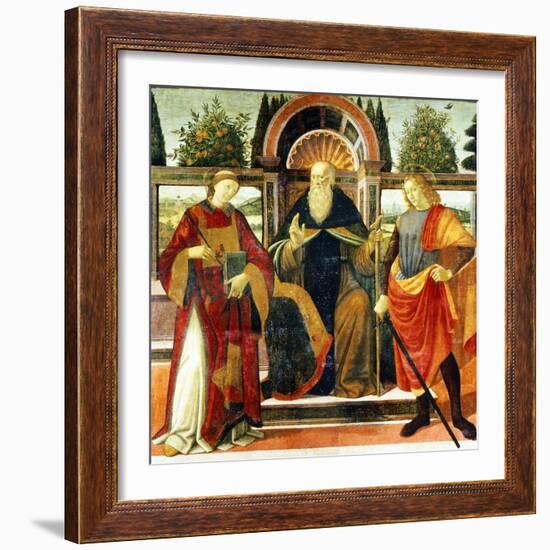 St Anthony Abbot on Throne Surrounded by Saints Leonardo and Giuliano-Domenico Ghirlandaio-Framed Giclee Print