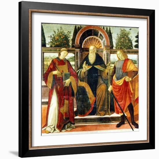 St Anthony Abbot on Throne Surrounded by Saints Leonardo and Giuliano-Domenico Ghirlandaio-Framed Giclee Print